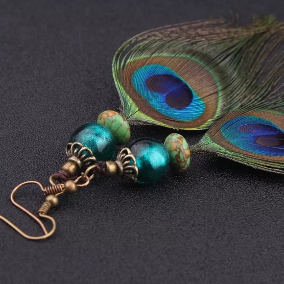 New! Bohemian Peacock Tassel Earrings - Picture 9 of 10